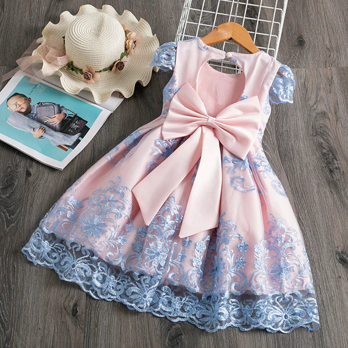 BABY GIRL PRINCESS DRESS TODDLER SUMMER EMBROIDERY BOW PUFFY BIRTHDAY PARTY DRESS GIRLS PAGEANT DRESSES