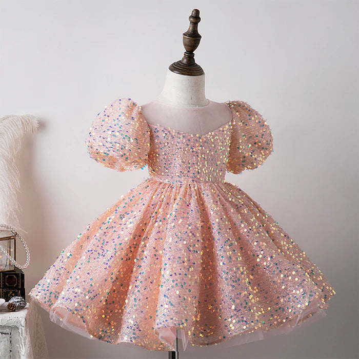 BABY GIRL BIRTHDAY PARTY DRESS GIRL PUFF SLEEVE SEQUIN PAGEANT PRINCESS DRESS TODDLER FORMAL DRESSES