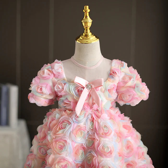 FLOWER GIRL DRESS TODDLER COLORFUL ROSE BIRTHDAY PARTY FORMAL PAGEANT DRESS