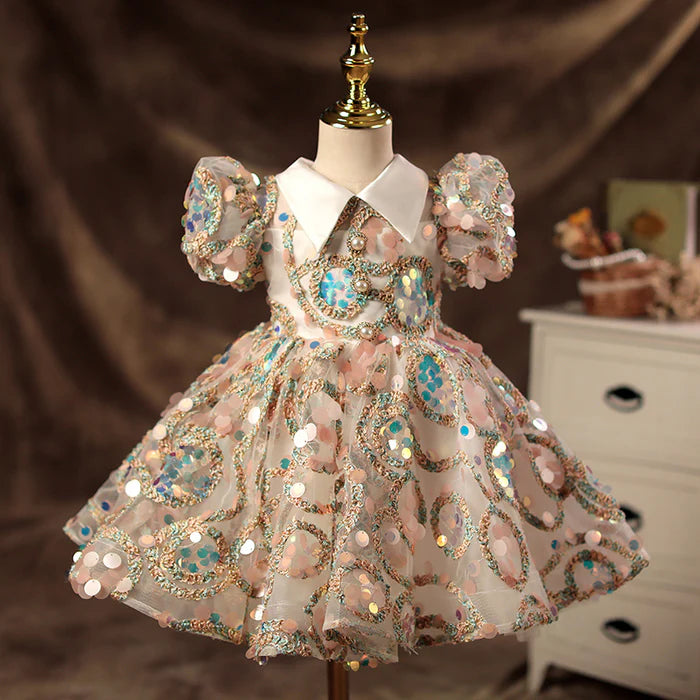 GIRL SEQUINS PEARL PRINCESS PARTY DRESS BABY GIRL FORMAL DRESSES