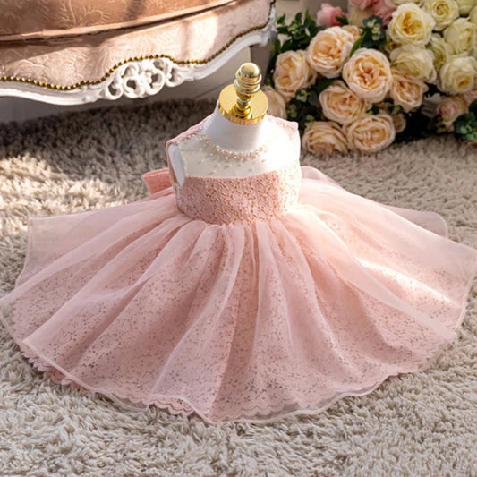 TODDLER BALL GOWNS BABY GIRL ROUND NECK EMBROIDERY PUFFY SLEEVELESS BIRTHDAY PARTY DRESS