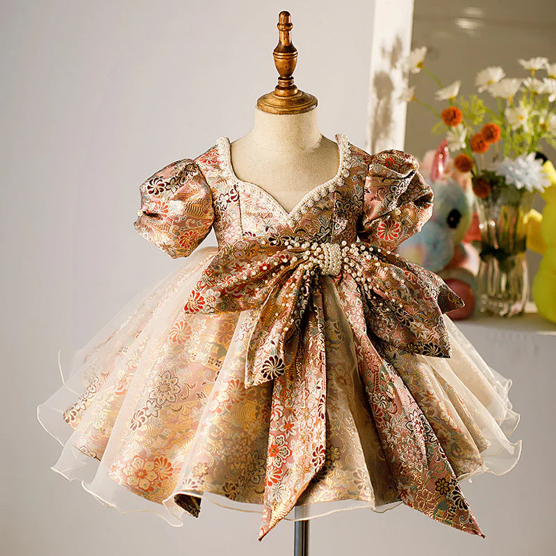 GIRL PAGEANT DRESSES BABY GIRL VINTAGE LOLITA BOW PUFFY FORMAL PRINCESS DRESS