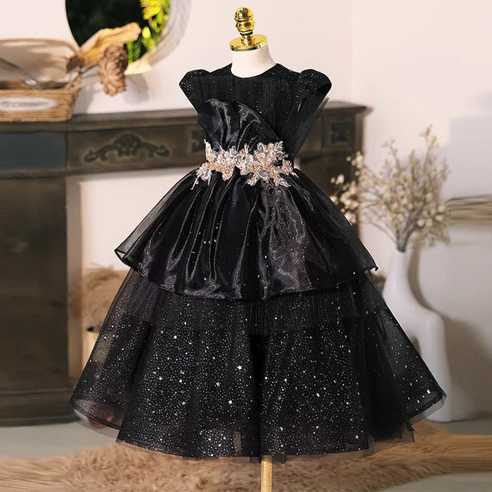 GIRLS BIRTHDAY PRINCESS DRESS BLACK CHILDREN PARTY DRESS