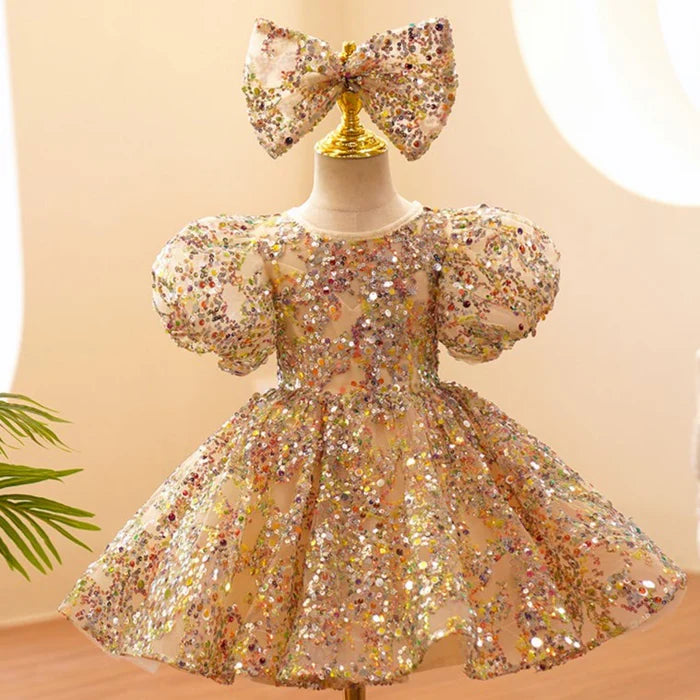 BABY GIRL FORMAL PRINCESS DRESS BABY GIRL SEQUIN MESH PUFFY BIRTHDAY PARTY DRESS