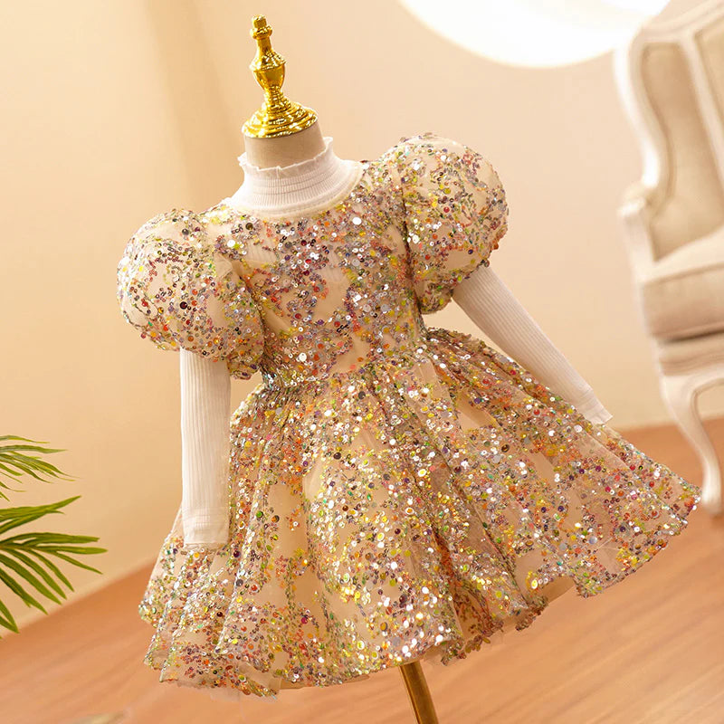 BABY GIRL FORMAL PRINCESS DRESS BABY GIRL SEQUIN MESH PUFFY BIRTHDAY PARTY DRESS