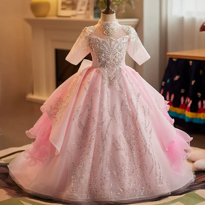 FLOWER GIRL DRESS BEAUTY PAGEANT DRESS TODDLER SEQUINS BIRTHDAY PRINCESS DRESS