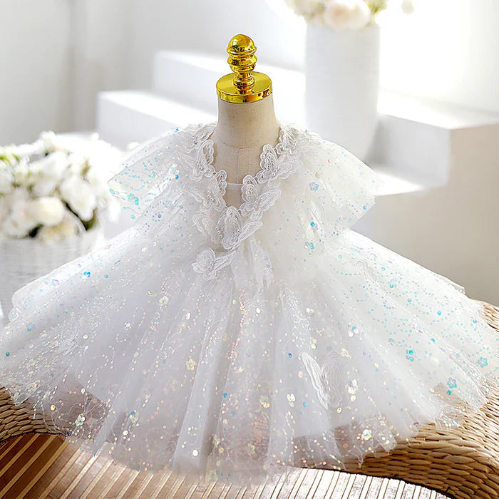 BABY GIRL EASTER DRESS WHITE PUFFY BUTTERFLY SEQUINS BIRTHDAY PARTY PRINCESS CHRISTENING DRESS