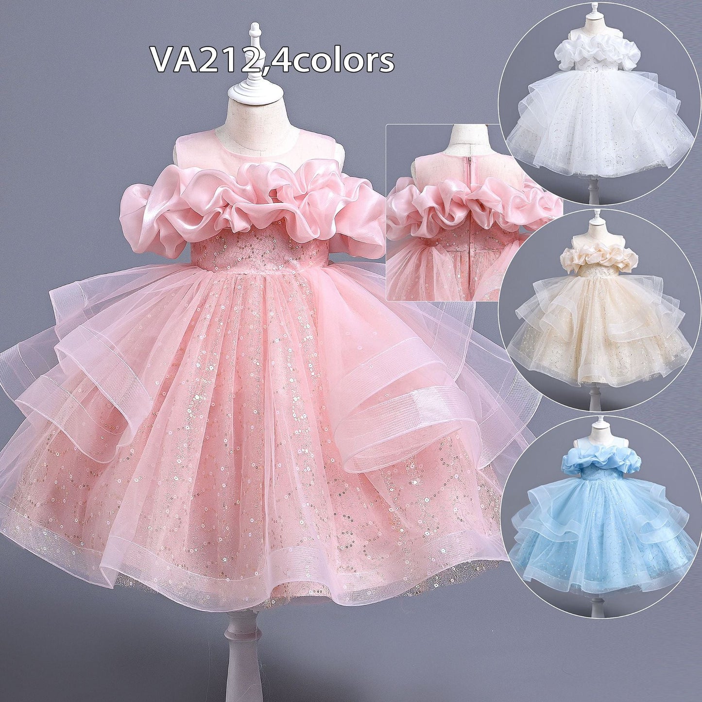 New Arrival Handmade Custom High-End Sequined Children's Wedding Dress Girl Birthday Party Dress