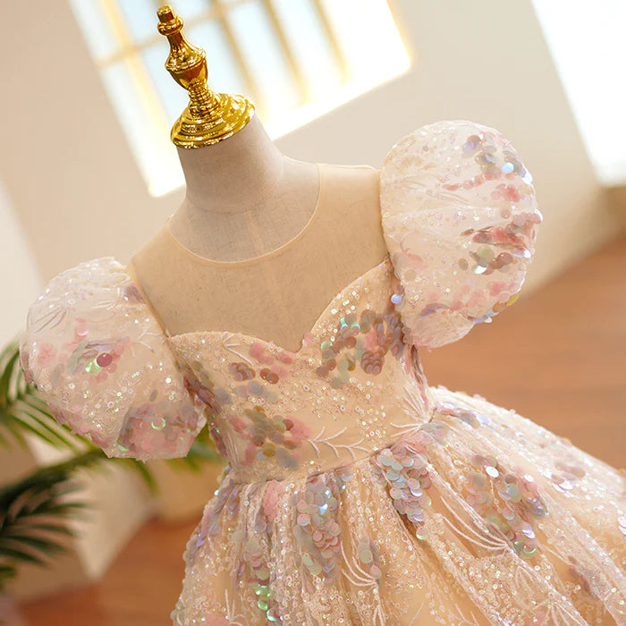 FLOWER GIRL DRESSES GIRLS PAGEANT FORMAL DRESS BABY GIRL LUXURY MESH SEQUINS BIRTHDAY PARTY DRESS