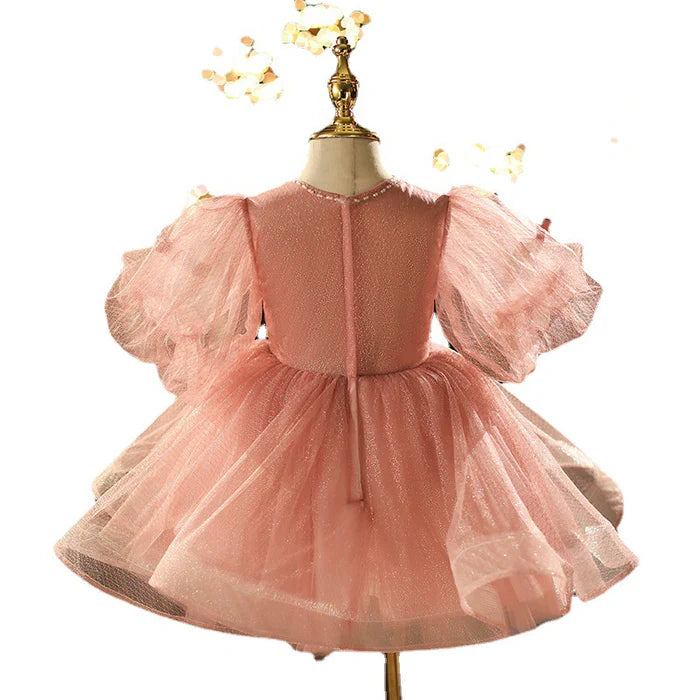 TODDLER FIRST COMMUNION DRESS BABY GIRL BIRTHDAY PARTY DRESS FLOWERS PUFFY PAGEANT DRESS