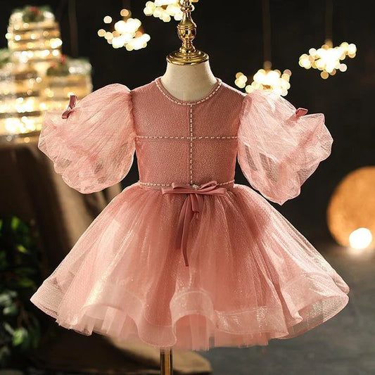 TODDLER FIRST COMMUNION DRESS BABY GIRL BIRTHDAY PARTY DRESS FLOWERS PUFFY PAGEANT DRESS