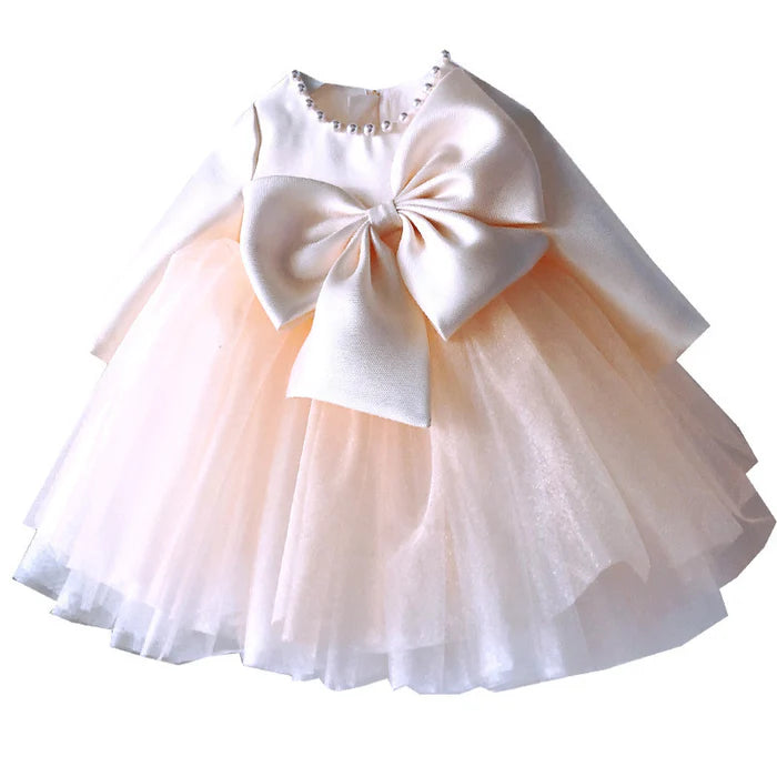 BABY GIRL BIRTHDAY PARTY DRESS TODDLER LONG SLEEVE CUTE BOW KNOT FLUFFY CHRISTENING DRESS