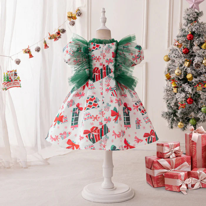 RETRO PRINTING CHRISTMAS DRESS BABY GIRL CHRISTMAS DRESS SEQUINED CHRISTMAS DRESS