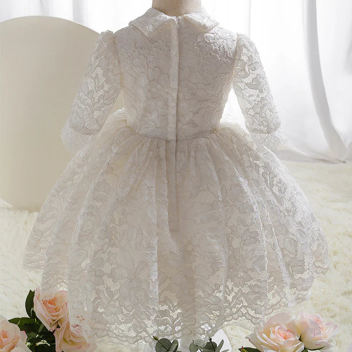 FIRST COMMUNION DRESS BABY GIRL ELEGANT LACE FLOWER BUTTON FORMAL PRINCESS DRESS