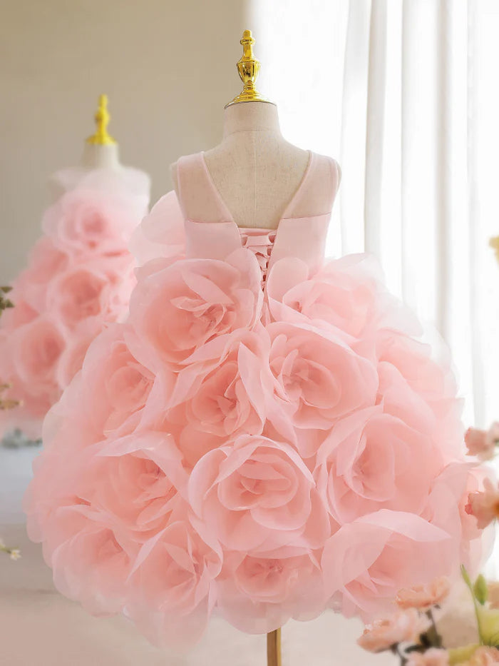 GIRL EASTER DRESS BIG FLOWERS PUFFY BIRTHDAY PARTY DRESS