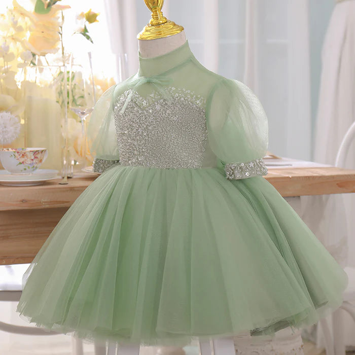 BABY GIRL SUMMER GREEN BOW PUFFY GIRL DRESS PRINCESS PARTY DRESS