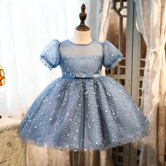 BABY GIRL FIRST COMMUNION DRESS GIRL SUMMER STARS FLUFFY FORMAL PRINCESS PARTY DRESS