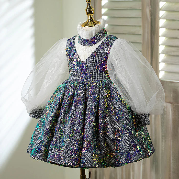 BABY GIRL BAPTISM DRESS GIRL FORMAL SEQUINS PUFFY GIRL DRESS BIRTHDAY PARTY DRESS