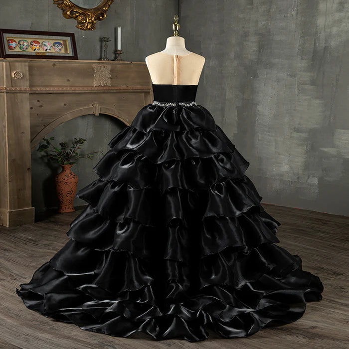 GIRL COMMUNION DRESS CHILDREN PAGEANT LUXURY BLACK BIRTHDAY PARTY FLUFFY DRESS