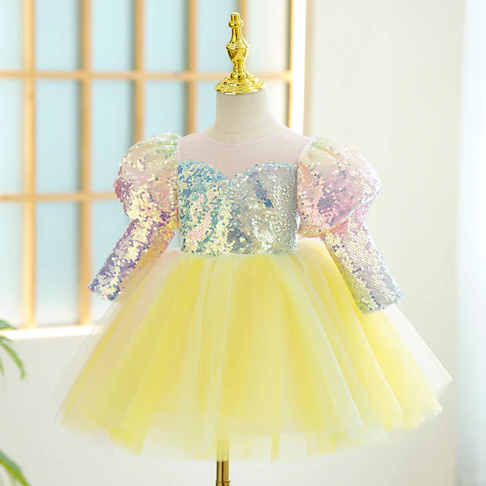 BABY GIRL DRESS TODDLER PROM PUFF SLEEVES SEQUINS PUFFY BIRTHDAY PARTY DRESS