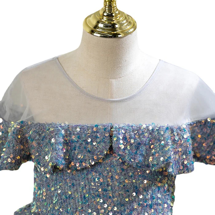 TODDLER GIRL SUMMER SEQUINS GREY GIRL DRESS BIRTHDAY PARTY DRESS COMMUNION DRESS