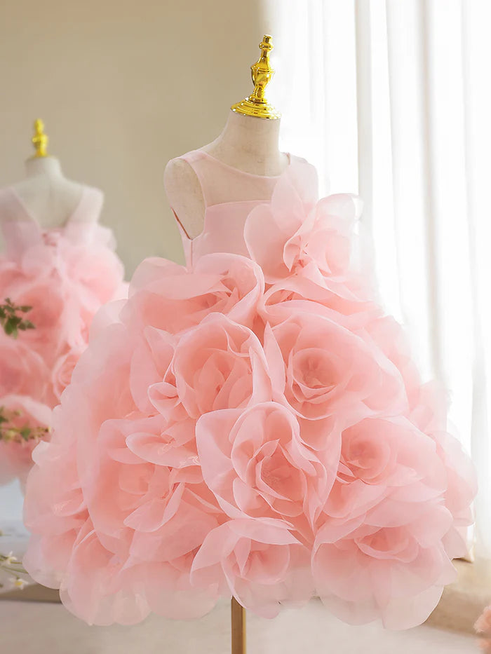 GIRL EASTER DRESS BIG FLOWERS PUFFY BIRTHDAY PARTY DRESS