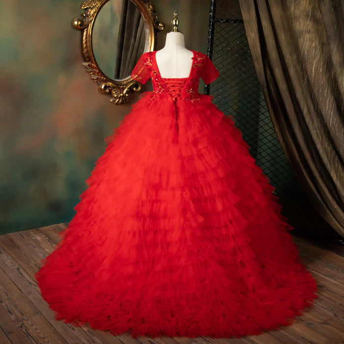 GIRL CHRISTMAS DRESS TODDLER COMMUNION DRESS CHILDREN RED FLUFFY PRINCESS BIRTHDAY TAIL GORGEOUS PAGEANT DRESS