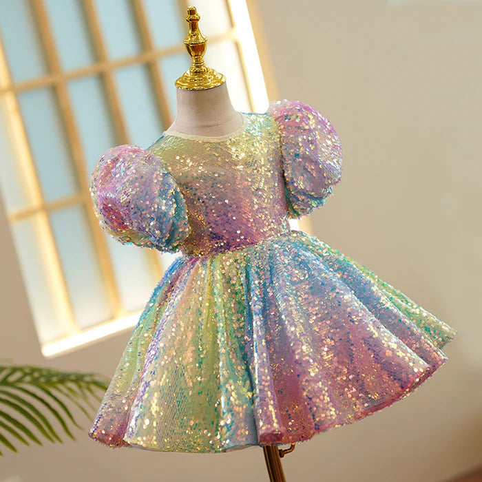 BABY GIRL DRESS TODDLER BALL GOWNS MULTICOLOR SEQUINS BIRTHDAY PARTY DRESS