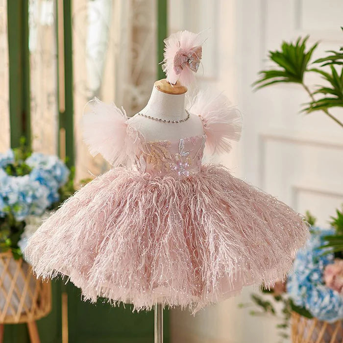 LUXURIOUS BABY GIRL FORMAL PUFFY PARTY DRESS GIRL FLUFFY PAGEANT PRINCESS DRESS