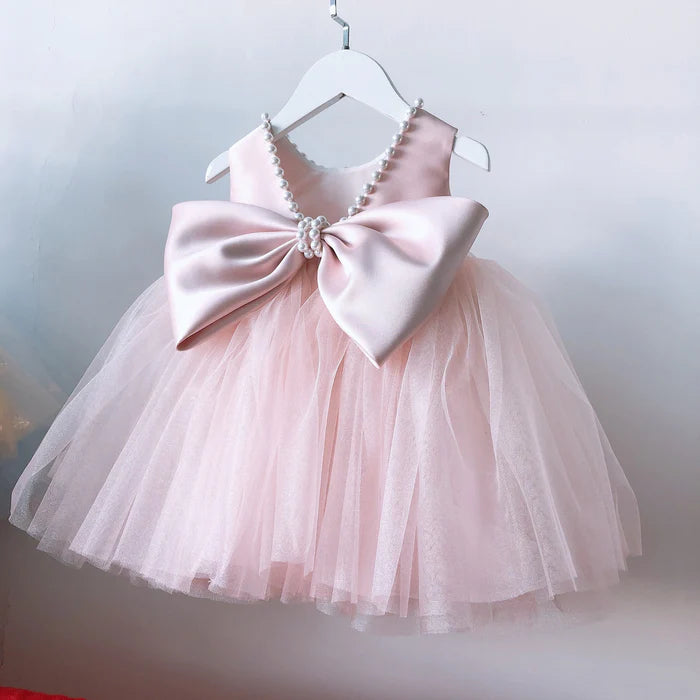 BABY GIRL FORMAL DRESSES TODDLER BIRTHDAY PARTY DRESS PINK BOW PUFFY GIRL PAGEANT PRINCESS DRESS