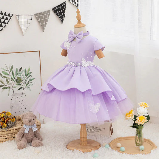 BABY GIRL FORMAL PRINCESS DRESS TODDLER BUTTERFLY FLUFFY CAKE BIRTHDAY PARTY DRESS