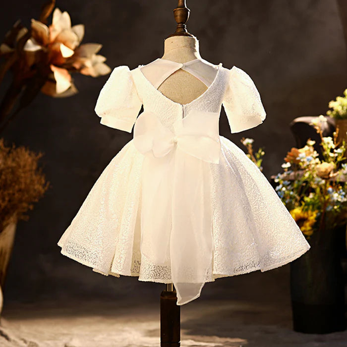 GIRL FORMAL PRINCESS DRESSES BABY GIRL SUMMER WHITE FLOWER PUFFY BIRTHDAY PROM DRESS