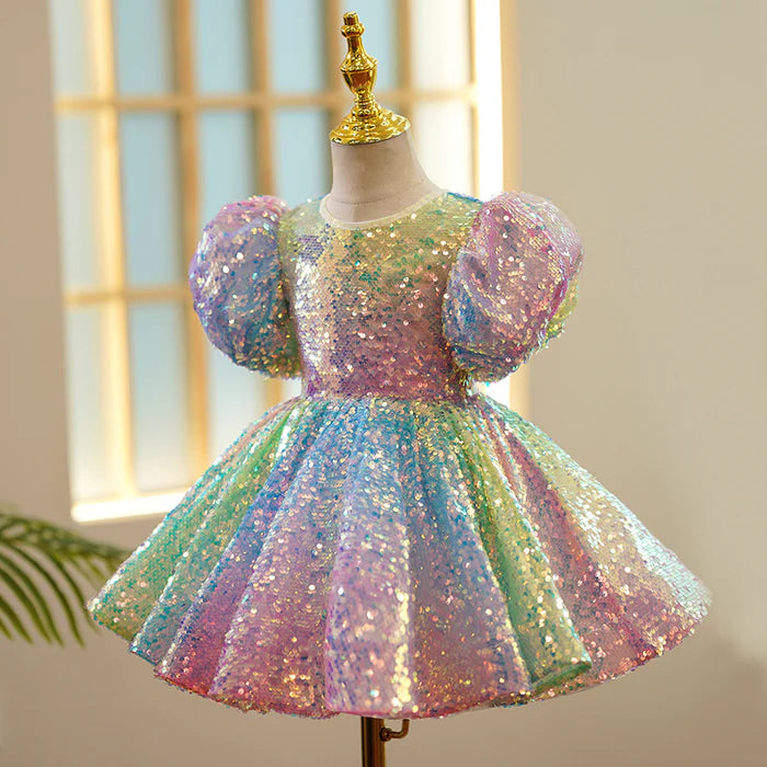 BABY GIRL DRESS TODDLER BALL GOWNS MULTICOLOR SEQUINS BIRTHDAY PARTY DRESS