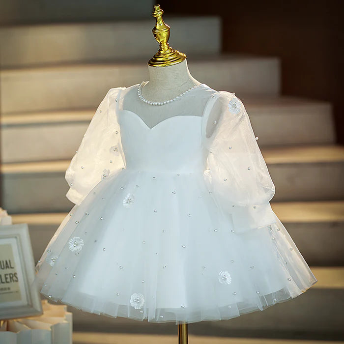 BABY GIRL AND TODDLER WHITE PUFFY CHRISTENING PRINCESS DRESS