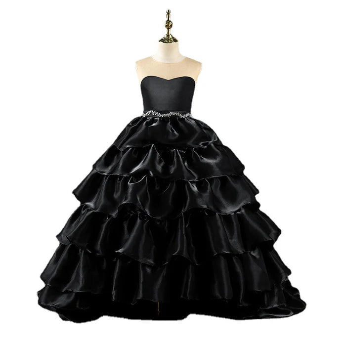 GIRL COMMUNION DRESS CHILDREN PAGEANT LUXURY BLACK BIRTHDAY PARTY FLUFFY DRESS