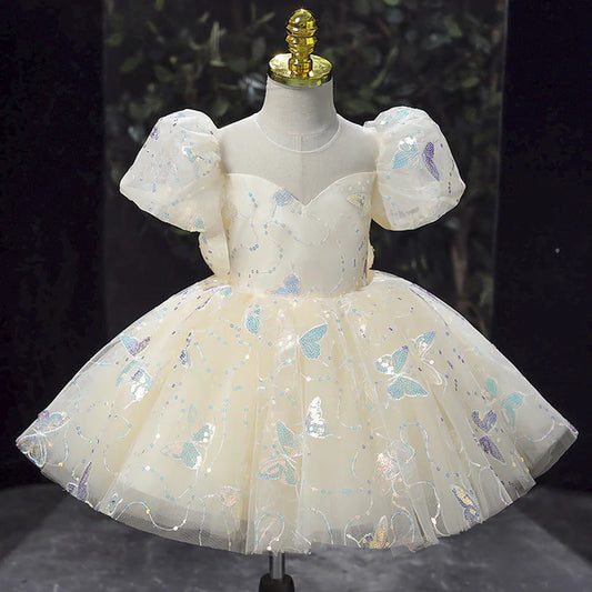 BABY GIRL PAGEANT PRINCESS DRESSES FLOWERS GIRL BUTTERFLY SEQUINS BIRTHDAY PARTY DRESSES