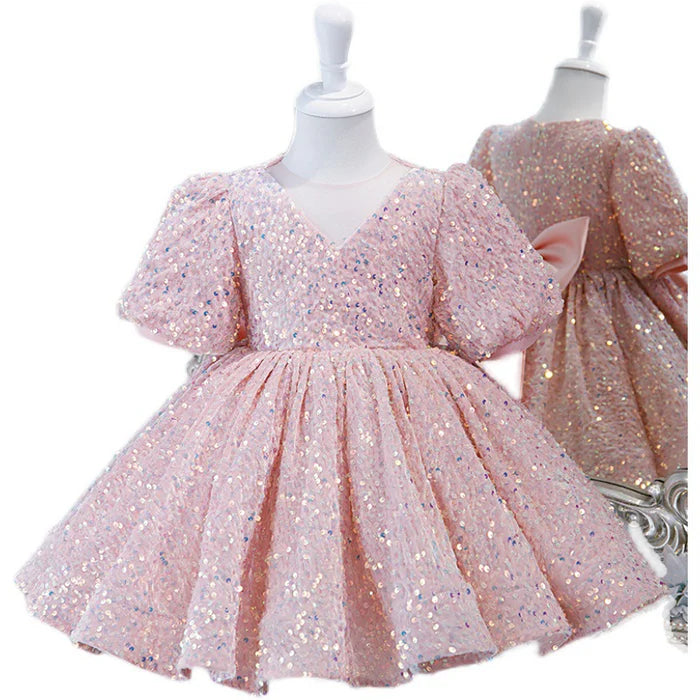 GIRL FORMAL DRESSES BABY GIRL PAGEANT FLOWERS DRESS TODDLER SEQUINS CAKE BIRTHDAY PARTY DRESS