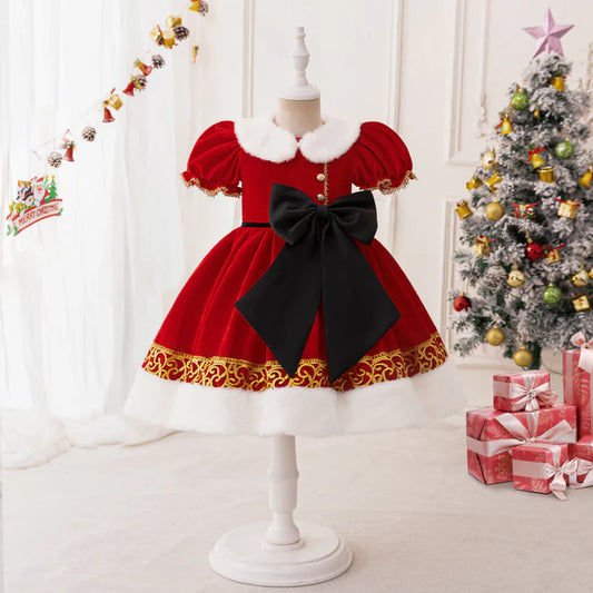 BOW CHRISTMAS DRESS BABY GIRL CHRISTMAS DRESS WINTER CHRISTMAS DRESS