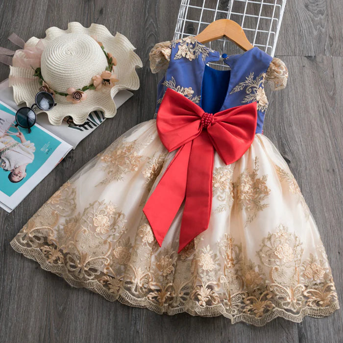 BABY GIRL PRINCESS DRESS TODDLER SUMMER EMBROIDERY BOW PUFFY BIRTHDAY PARTY DRESS GIRLS PAGEANT DRESSES