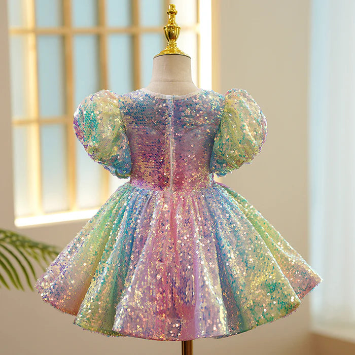 BABY GIRL DRESS TODDLER BALL GOWNS MULTICOLOR SEQUINS BIRTHDAY PARTY DRESS