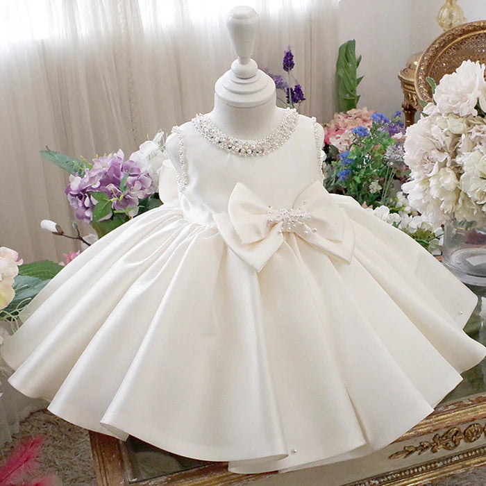 FLOWER GIRL DRESSES BABY GIRL WHITE TEXTURED BEADED ROUND NECK SLEEVELESS PUFFY PRINCESS DRESS