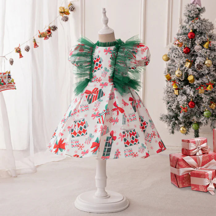 RETRO PRINTING CHRISTMAS DRESS BABY GIRL CHRISTMAS DRESS SEQUINED CHRISTMAS DRESS