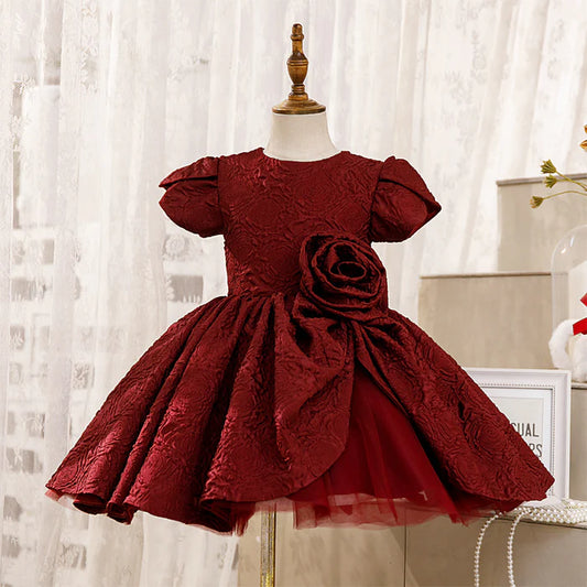 GIRL CHRISTMAS DRESS TODDLER PROM DRESS BABY GIRL SUMMER RED BIG FLOWER FLUFFY FORMAL PRINCESS DRESS