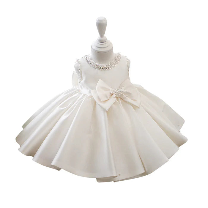 FLOWER GIRL DRESSES BABY GIRL WHITE TEXTURED BEADED ROUND NECK SLEEVELESS PUFFY PRINCESS DRESS