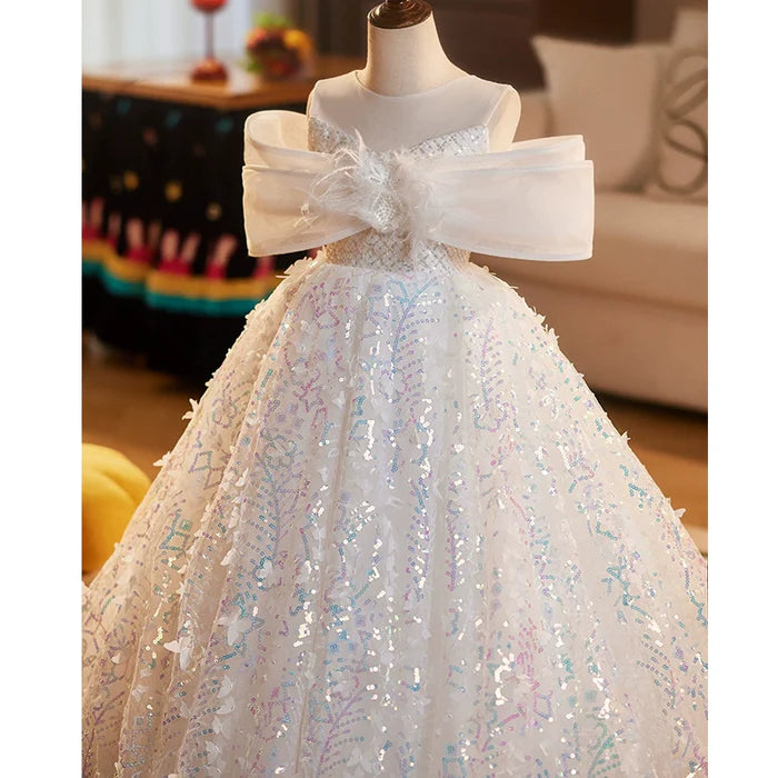 WINTER CHRISTENING DRESS BEAUTY PAGEANT DRESS TODDLER SEQUINS PARTY PRINCESS DRESS