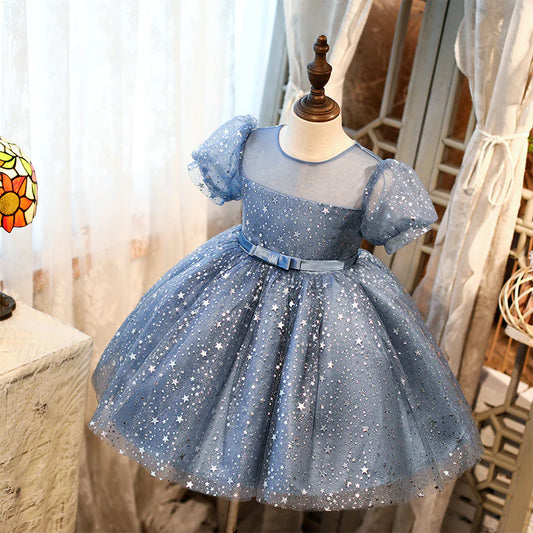 BABY GIRL SUMMER STARS SEQUINS FLUFFY CAKE PRINCESS DRESS