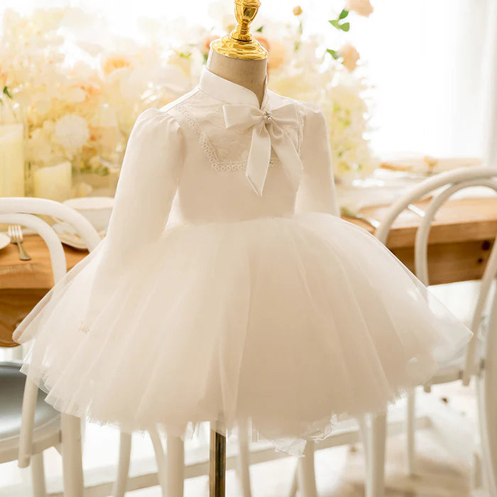 BABY GIRL WHITE ELEGANT LONG SLEEVE FLOWER GIRL DRESS TODDLER FORMAL PRINCESS DRESS GIRL BIRTHDAY DRESSES