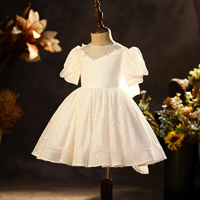 GIRL FORMAL PRINCESS DRESSES BABY GIRL SUMMER WHITE FLOWER PUFFY BIRTHDAY PROM DRESS