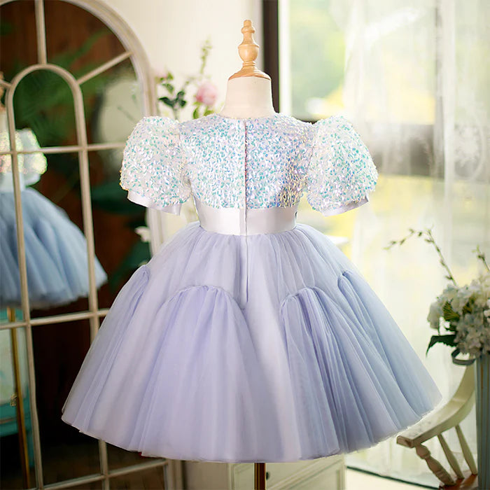 BABY GIRL PRINCESS DRESS PURPLE PUFFY SLEEVES BIRTHDAY PARTY DRESS