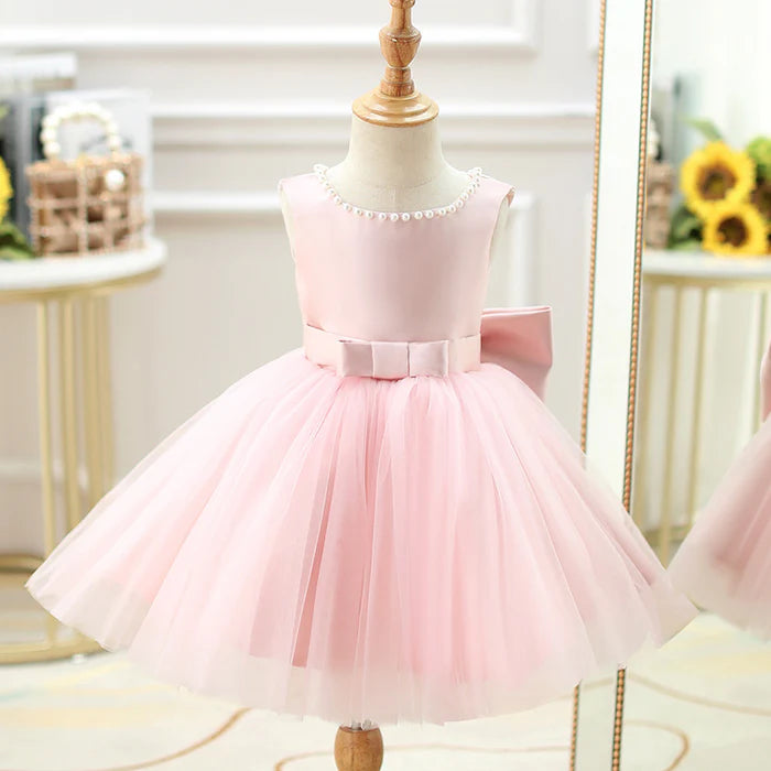 TODDLER BIRTHDAY PARTY DRESSES BABY GIRL PINK BEADED CUTOUT BACKLESS FORMAL PRINCESS DRESS